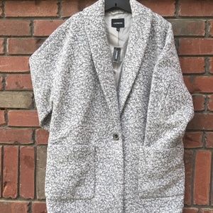 Wool Textured Knit Collarless Pea Coat